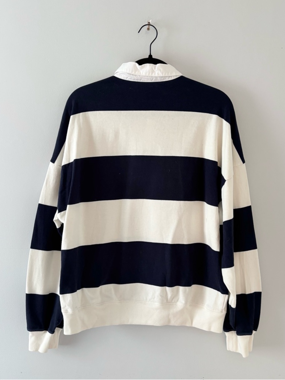 TNA Mighty Cotton Lomu Pullover Sweater Polo Stripes Long Sleeve Navy Aritzia - Picture 6 of 6